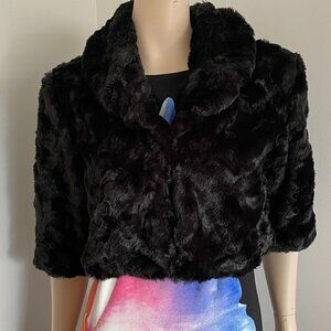 Mac & Jac Faux Fur Cropped 3/4 Sleeve Black Jacket Sz 8